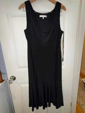 Evan Picone Black Dress Draped Neck with Flair skirt